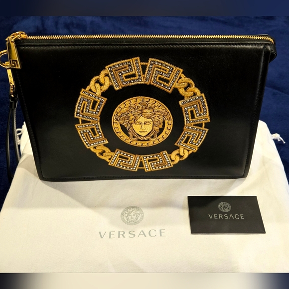 Versace Black Leather Clutch Bag - Picture 1 of 8